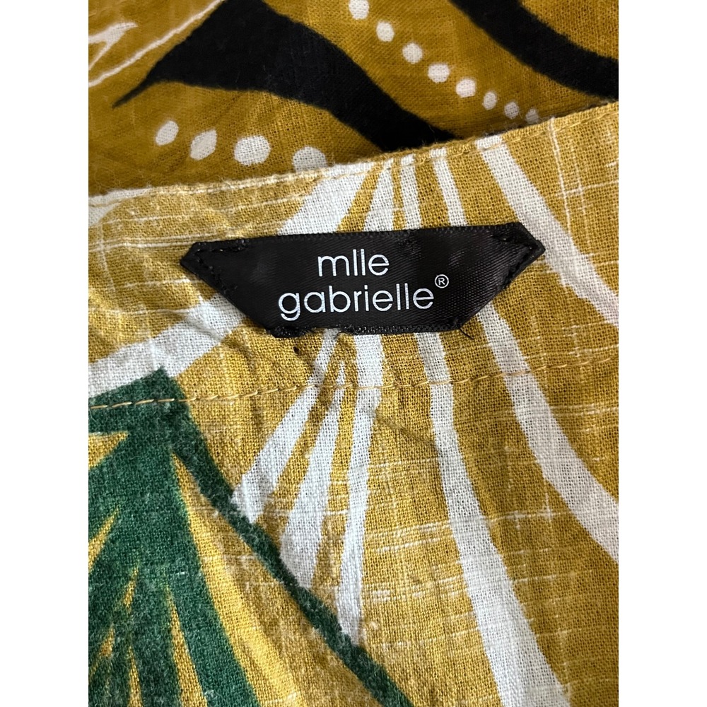 Mlle Gabrielle Womens Mustard Tropical Leaf Print Cotton V-Neck Midi Dress Large - Picture 6 of 7
